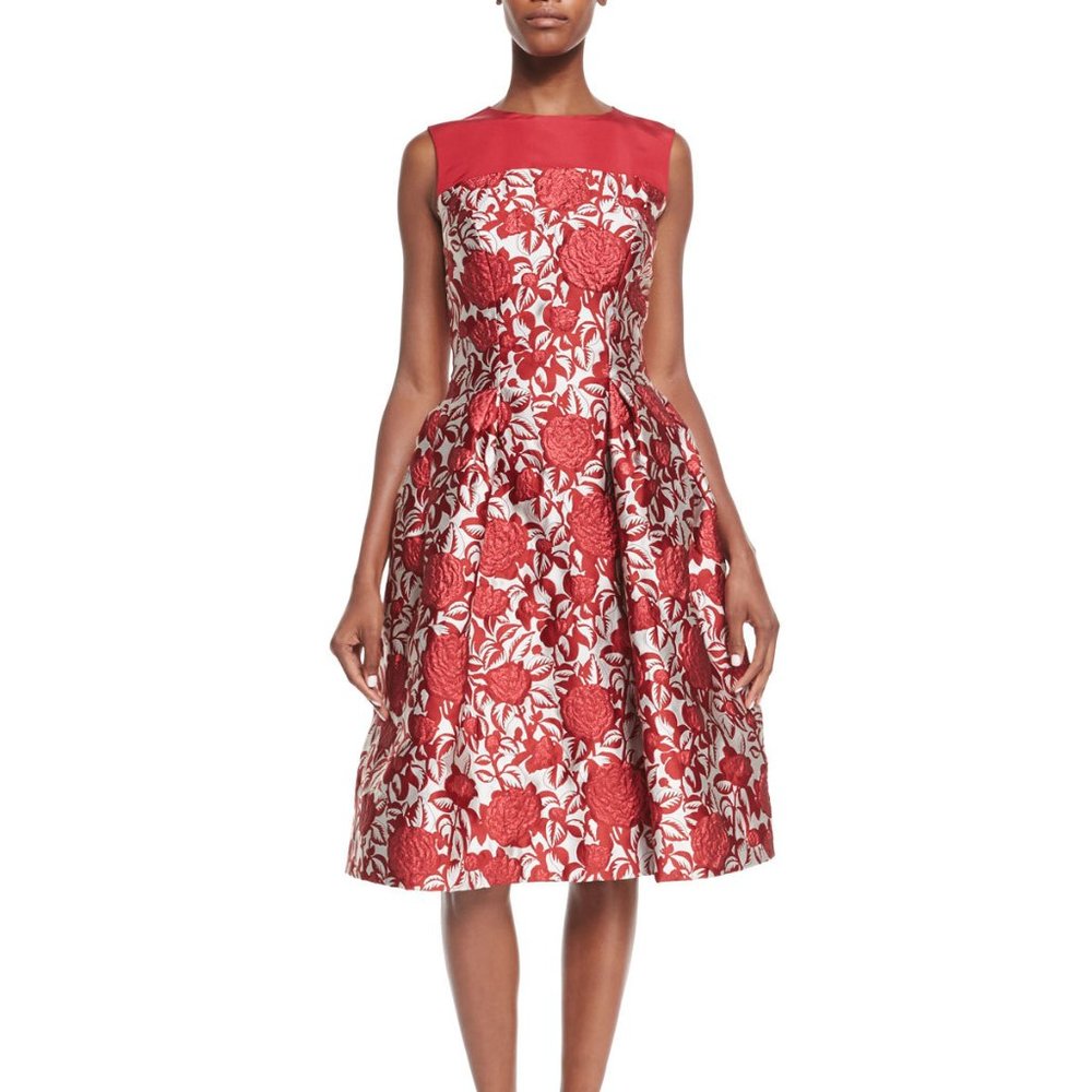 Carolina Herrera Rose Print Cocktail Dress